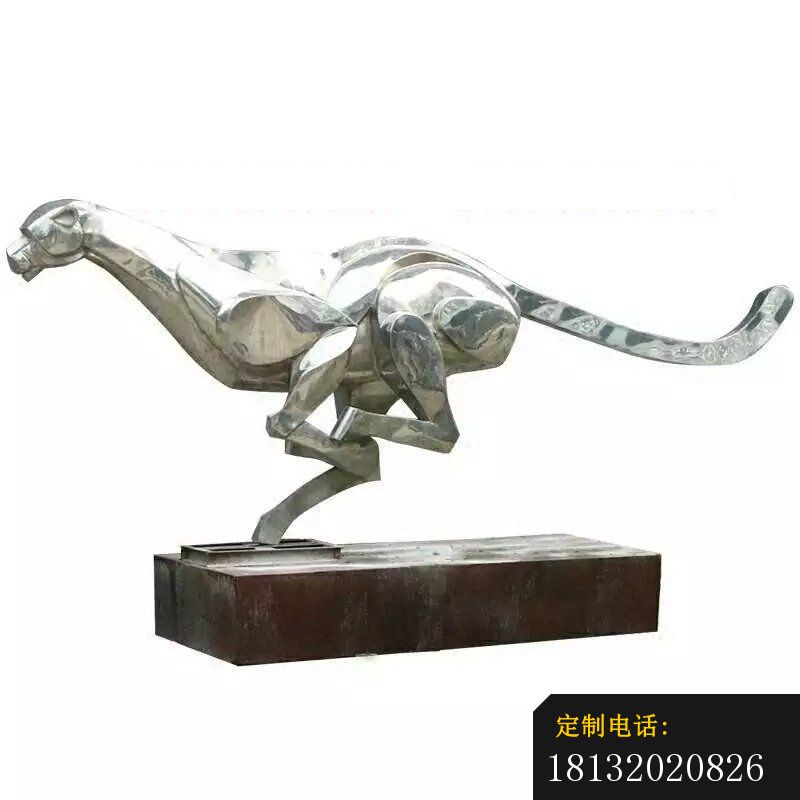 不锈钢奔跑的豹子公园动物雕塑_800*800