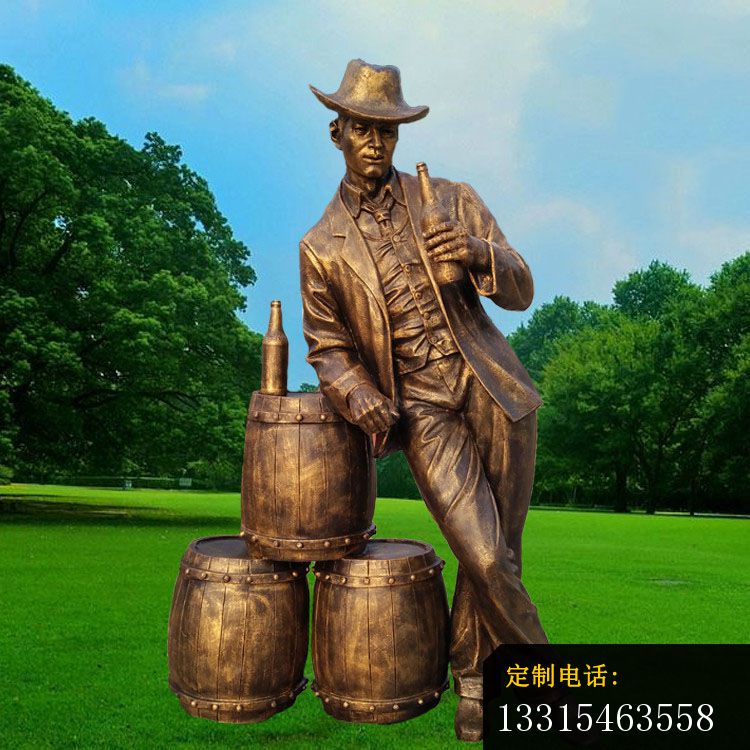 坐酒桶喝啤酒的牛仔铜雕，公园西方人物铜雕 (3)_750*750