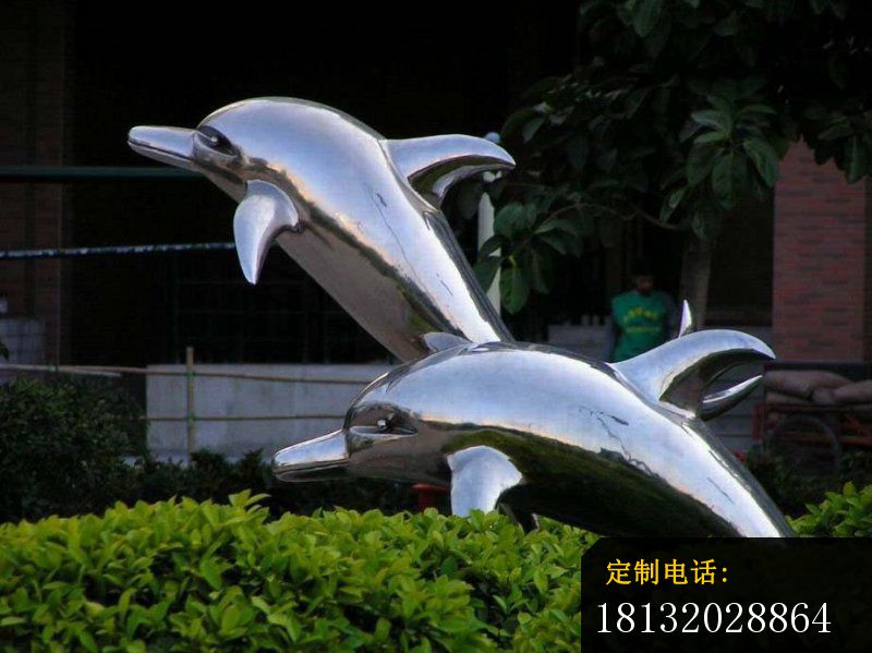 不锈钢跳跃的海豚 街边景观雕塑_800*599