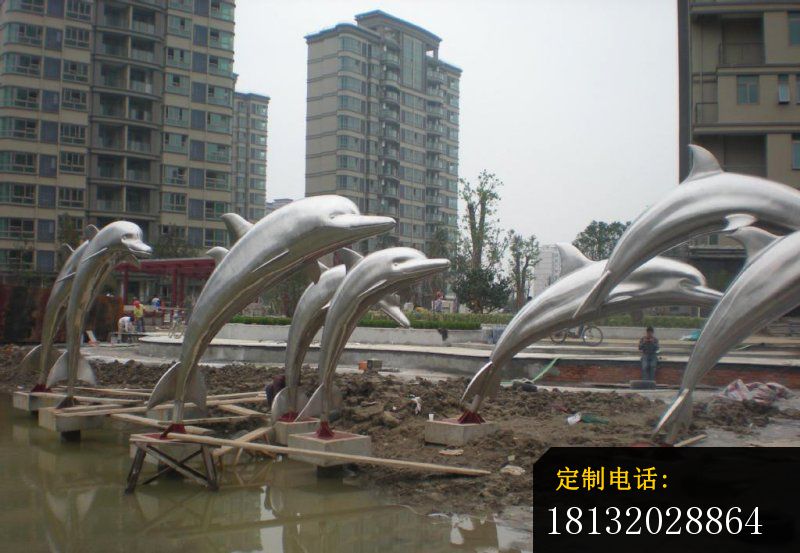 不锈钢跳跃的海豚 小区不锈钢雕塑_800*553