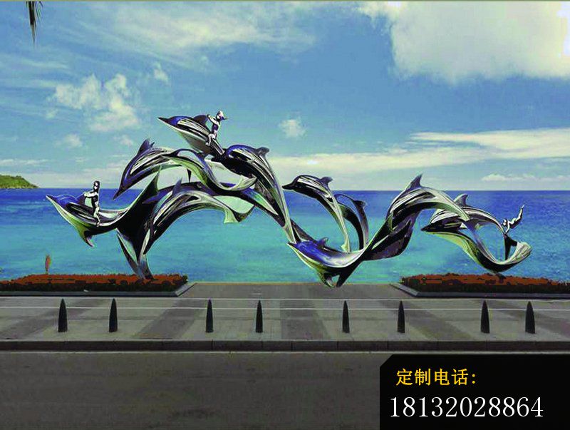 不锈钢跳跃的海豚，广场景观雕塑_800*603