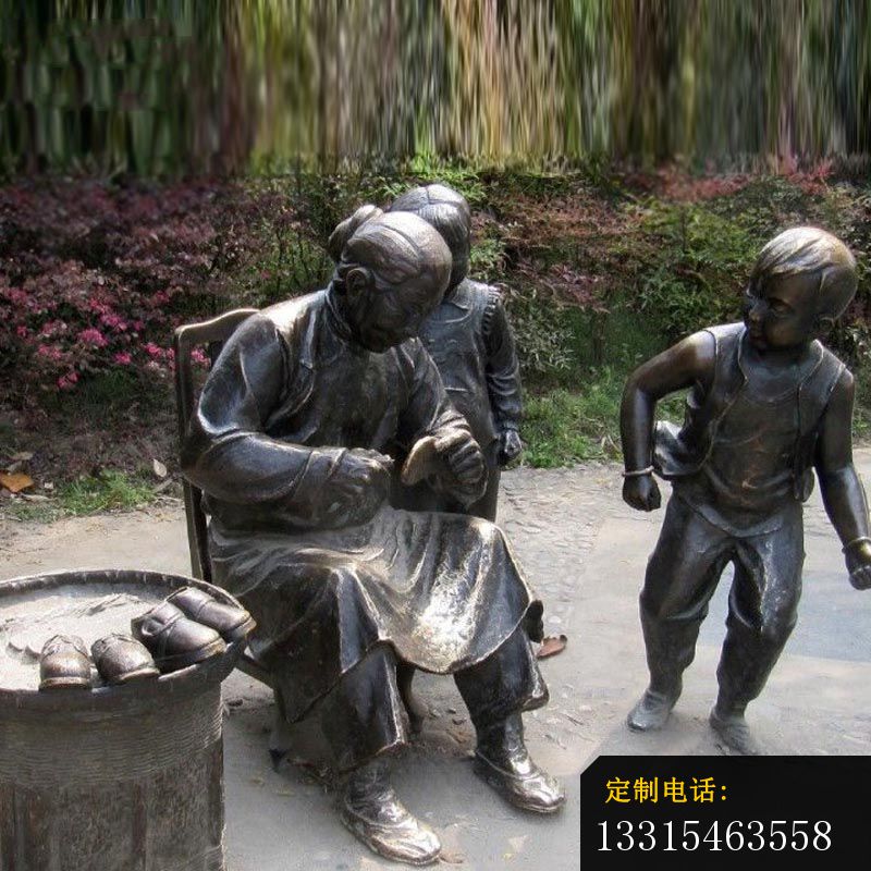 做布鞋的老奶奶和儿童铜雕  公园小品铜雕 (2)_800*800