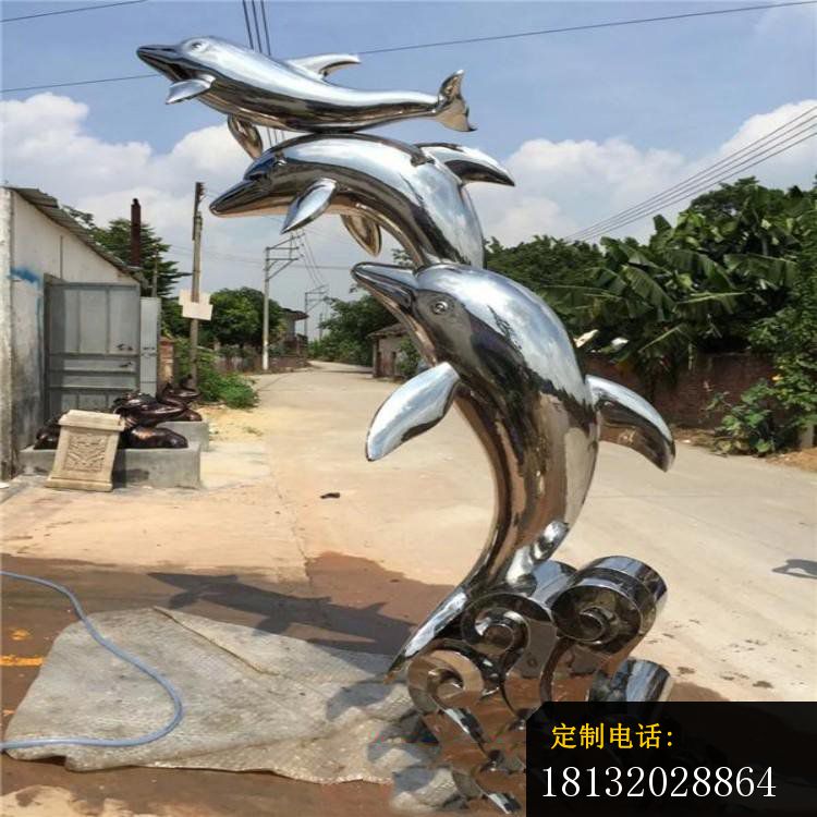 不锈钢跳跃的海豚公园动物雕塑_750*750