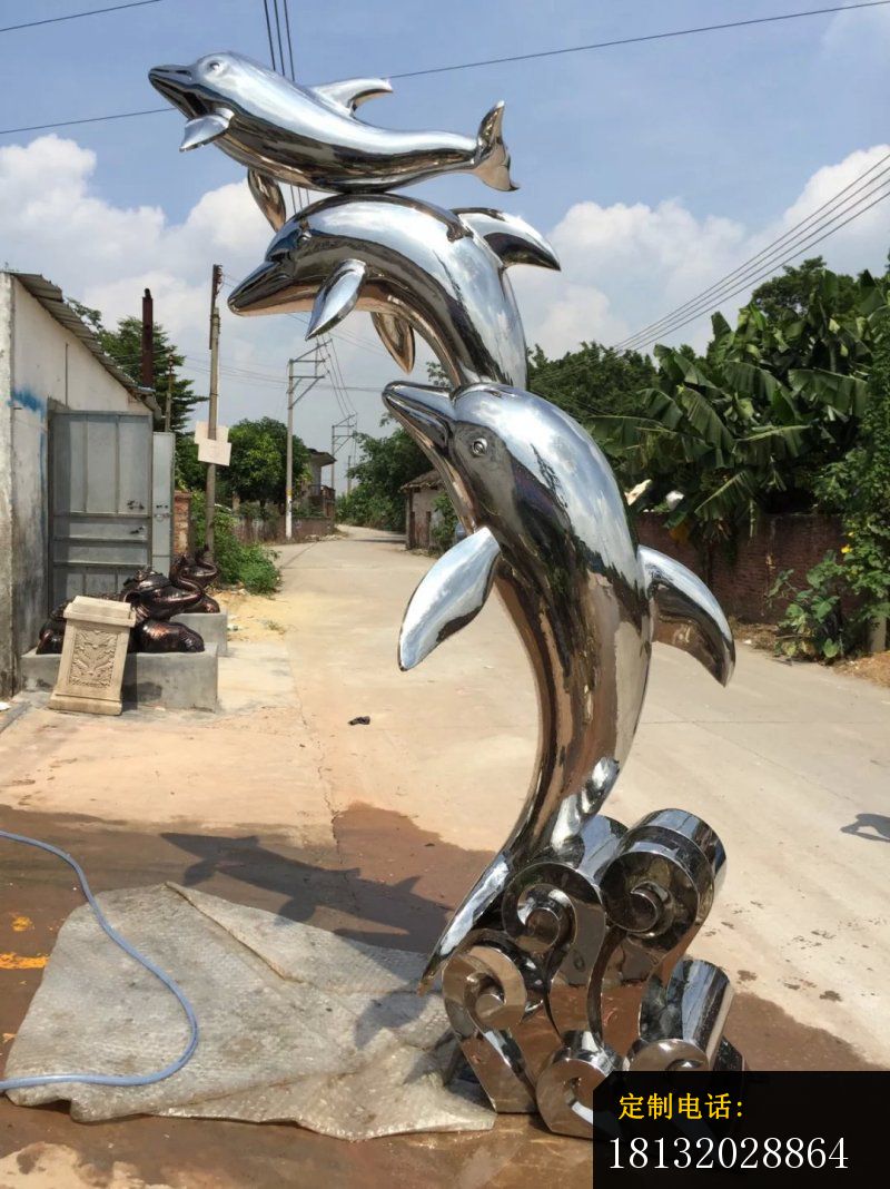 不锈钢跳跃的海豚雕塑，公园不锈钢雕塑_800*1068