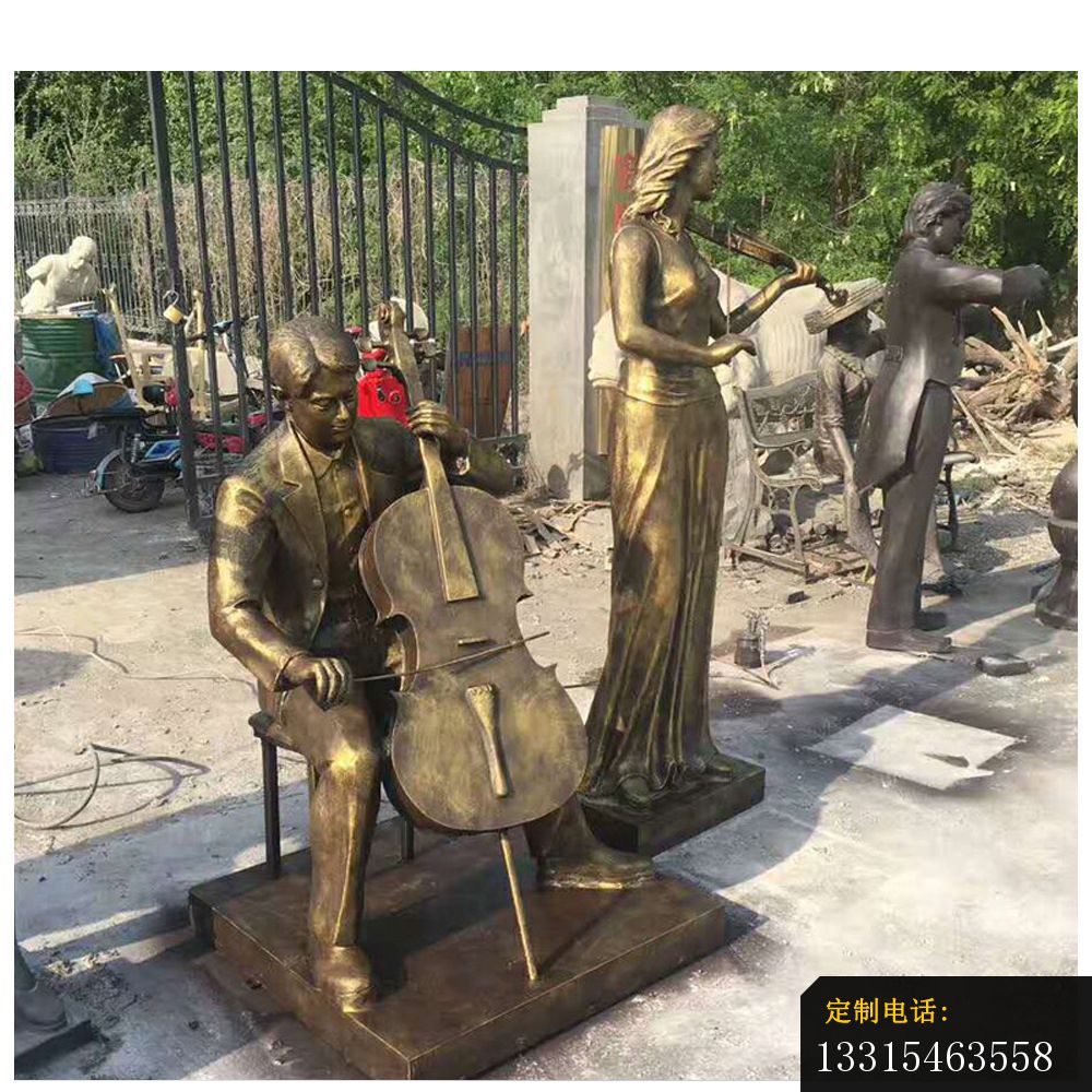 演奏大提琴和小提琴的人物铜雕，公园人物铜雕 (2)_1000*1000