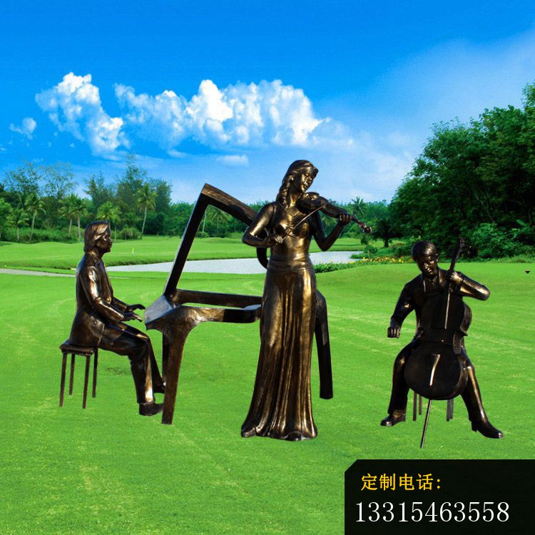 演奏乐器的人物铜雕，公园景观铜雕_750*750
