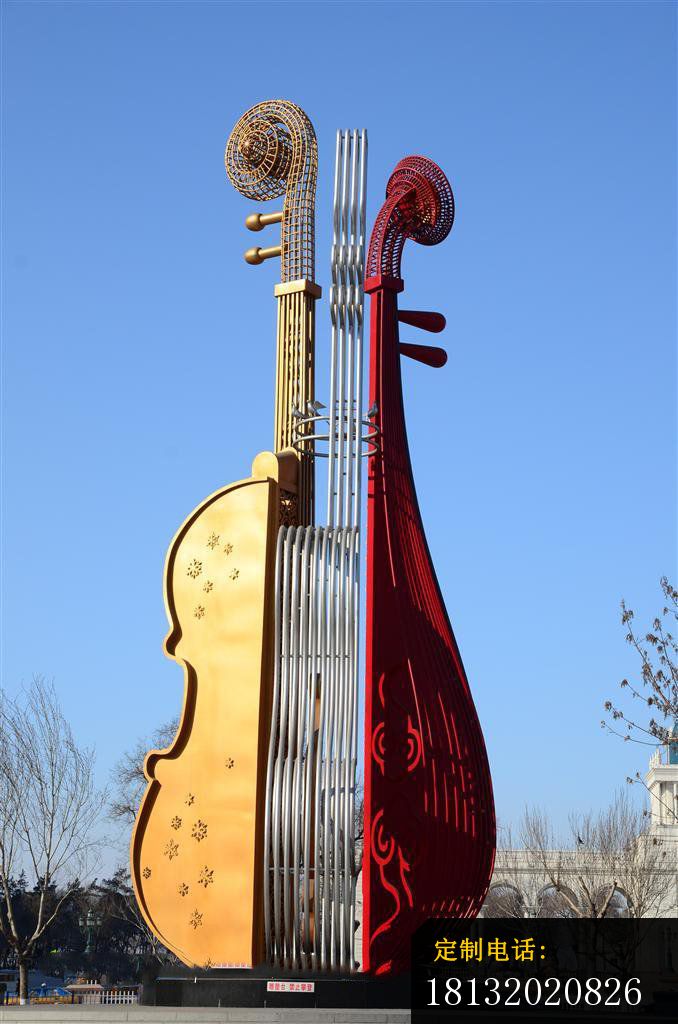 不锈钢抽象大提琴，广场不锈钢雕塑_678*1024