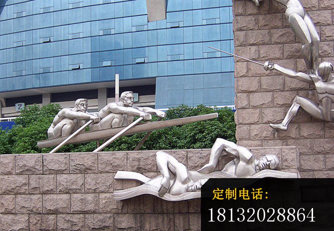 不锈钢运动员雕塑  不锈钢抽象雕塑  街边景观雕塑 (2)_670*463