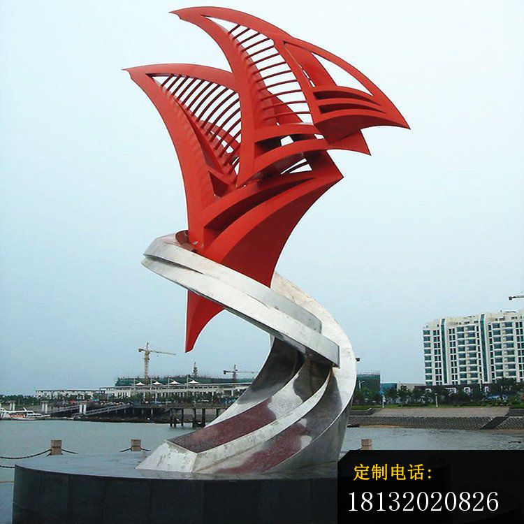 不锈钢抽象帆船雕塑 海边景观雕塑_750*750