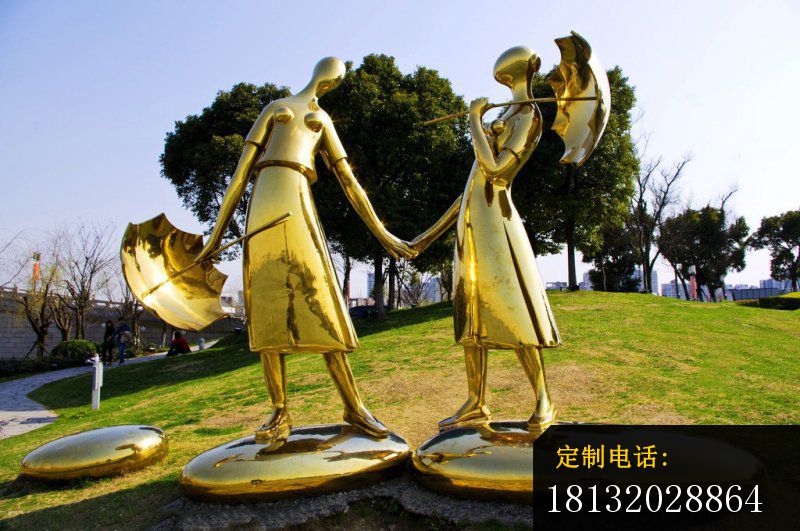不锈钢站在水滴上的抽象美女，公园不锈钢雕塑_800*531