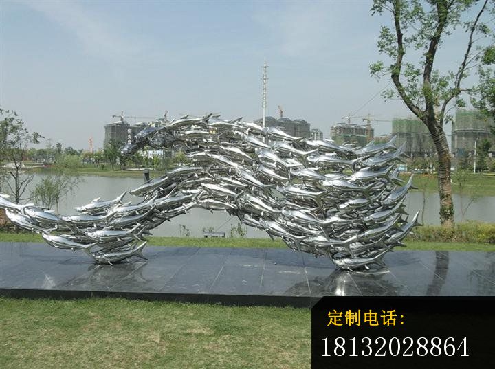 不锈钢鱼群雕塑 公园不锈钢动物雕塑_720*537
