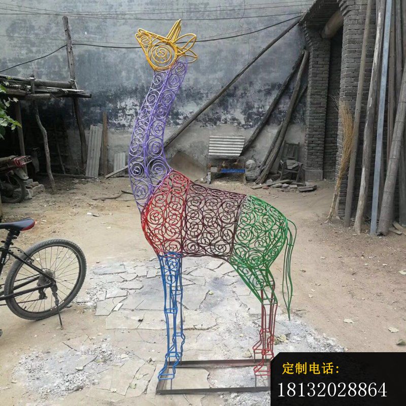 彩色不锈钢镂空梅花鹿 公园动物雕塑 (2)_800*800