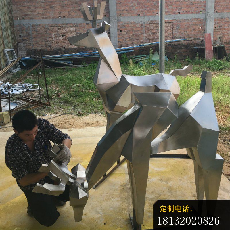 不锈钢抽象几何鹿，公园不锈钢动物雕塑 (3)_800*800