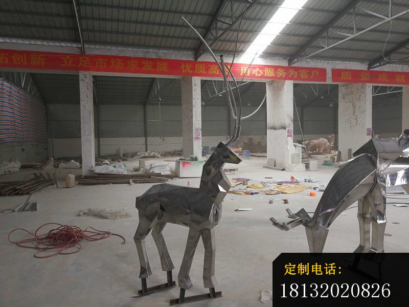 不锈钢抽象几何麋鹿不锈钢动物雕塑_800*600