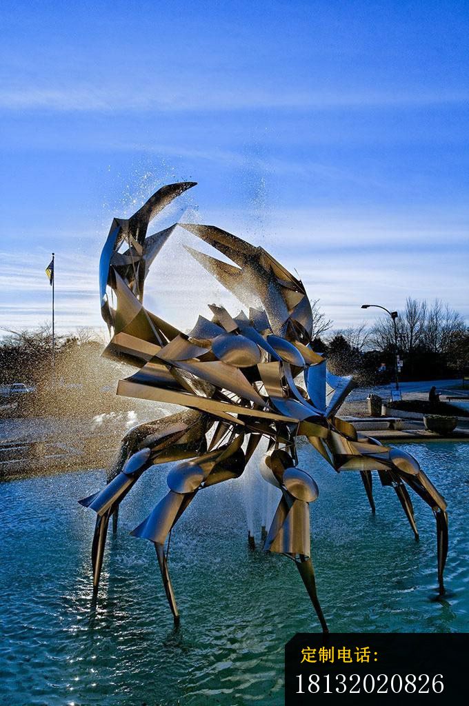 不锈钢抽象螃蟹 广场喷泉景观雕塑_680*1024