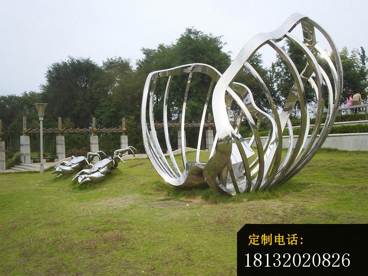 不锈钢抽象螃蟹贝壳雕塑 公园景观雕塑_750*562