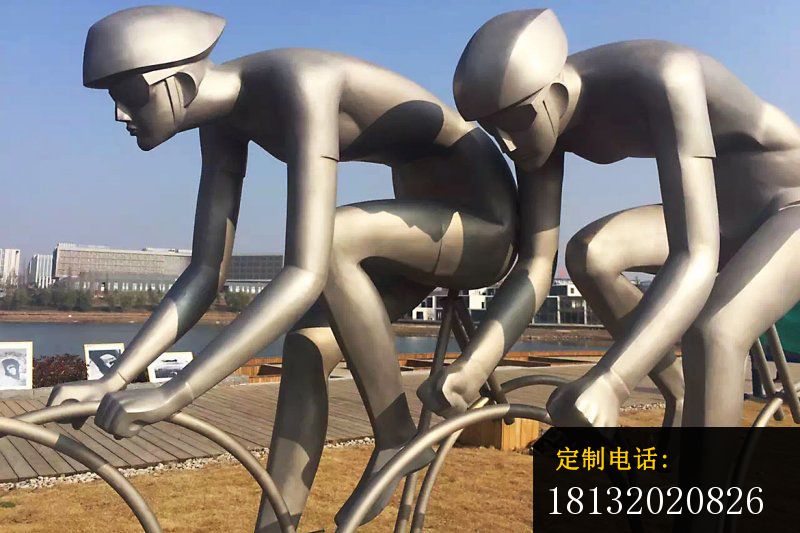 不锈钢抽象骑自行车人物，公园景观雕塑_800*533