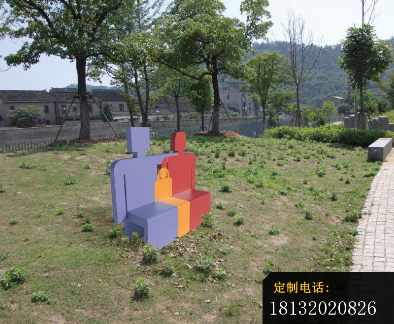不锈钢抽象人物座椅，公园景观雕塑_800*658