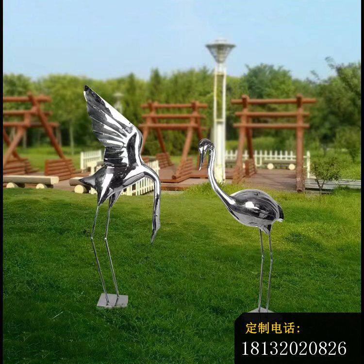 不锈钢抽象仙鹤公园动物雕塑 (4)_750*750