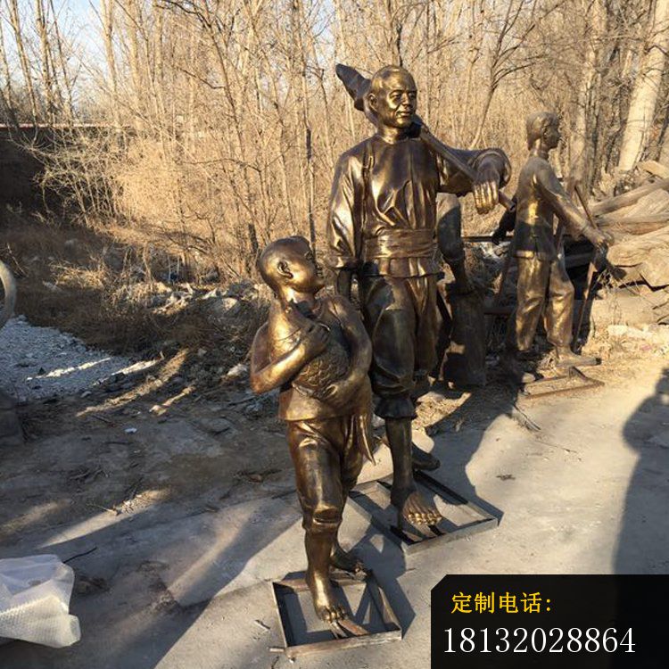 抱着鱼的儿童雕塑，街边小品雕塑 (2)_750*750