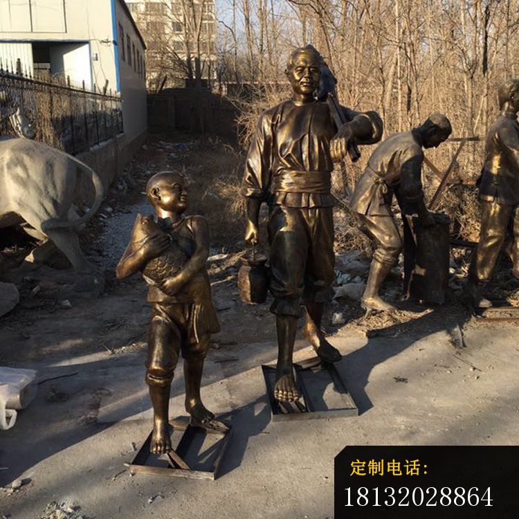 抱着鱼的儿童雕塑，街边小品雕塑 (3)_750*750