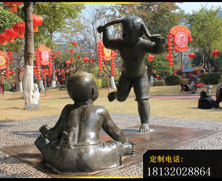 表演的儿童雕塑，公园人物铜雕_750*612