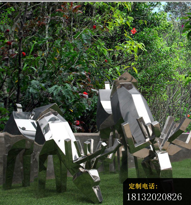几何麋鹿雕塑，不锈钢抽象动物 (2)_750*807