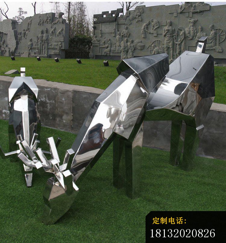 几何麋鹿雕塑，不锈钢抽象动物 (4)_750*806