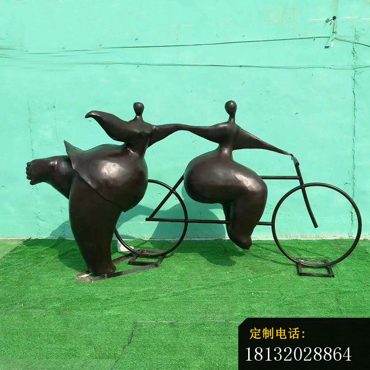 抽象人物骑车雕塑，公园抽象人物雕塑_750*750