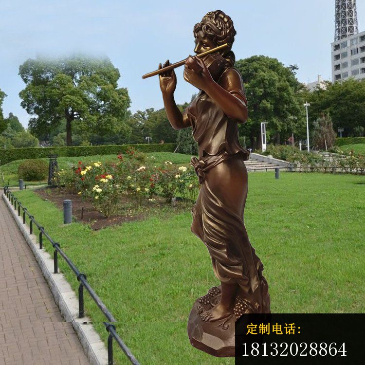 吹笛子的美女雕塑，城市花园景观雕塑_750*750