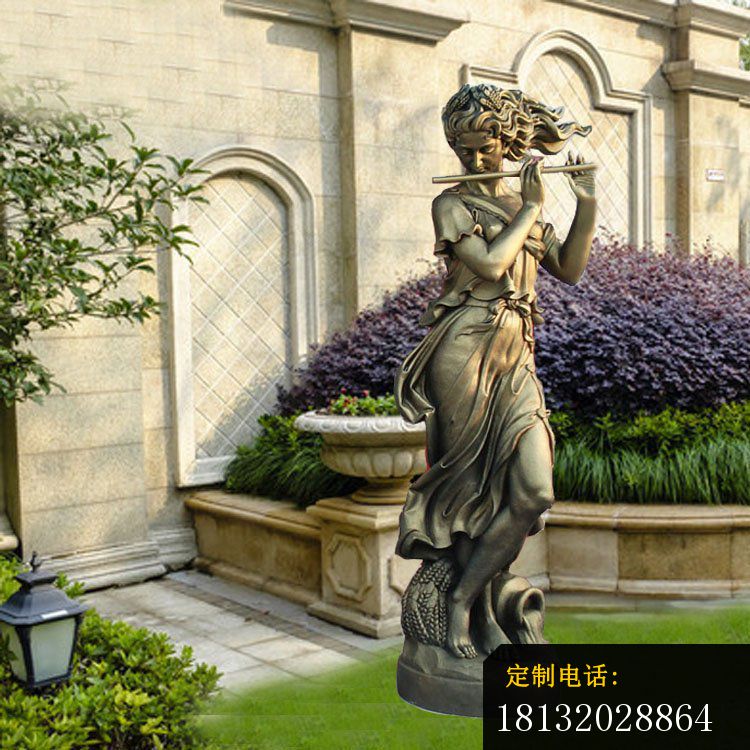 吹笛子的美女雕塑，别墅景观摆件_750*750