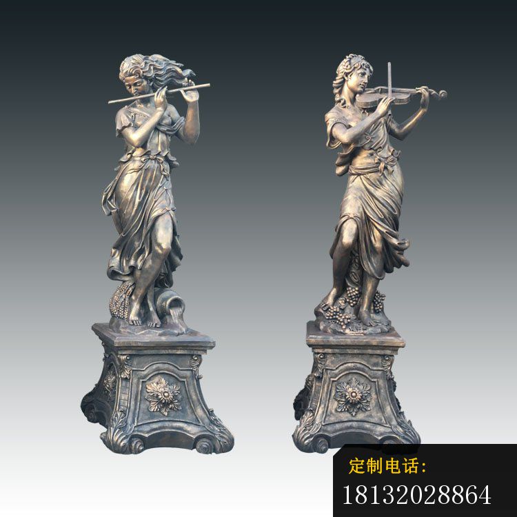 吹笛子和拉小提琴人物雕塑，西方人物雕塑_750*750