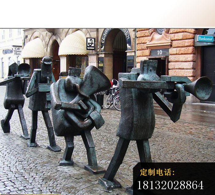 吹喇叭的抽象人物铜雕，街边小品雕塑 (2)_700*634