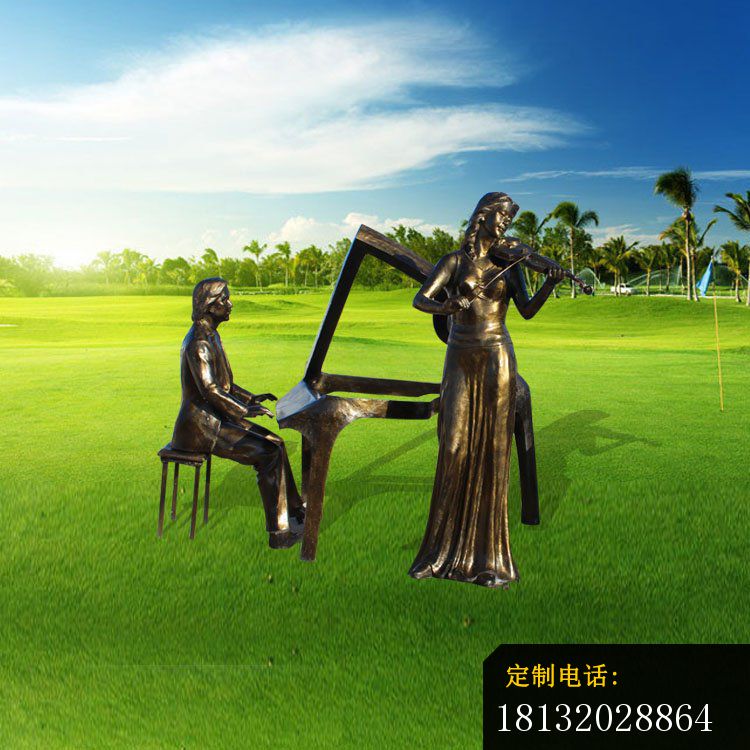 弹钢琴拉小提琴人物雕塑，公园景观雕塑_750*750