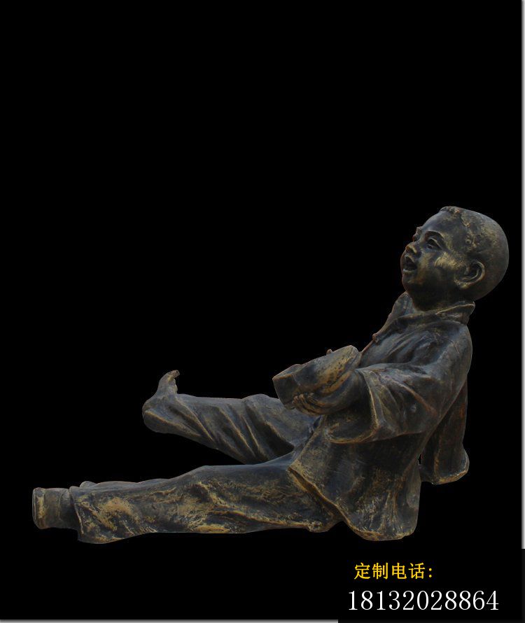儿童铜雕，撞拐的儿童雕塑_750*890