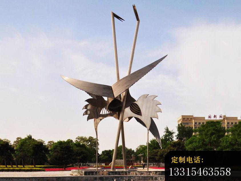 不锈钢抽象鸵鸟雕塑，公园不锈钢雕塑_844*633