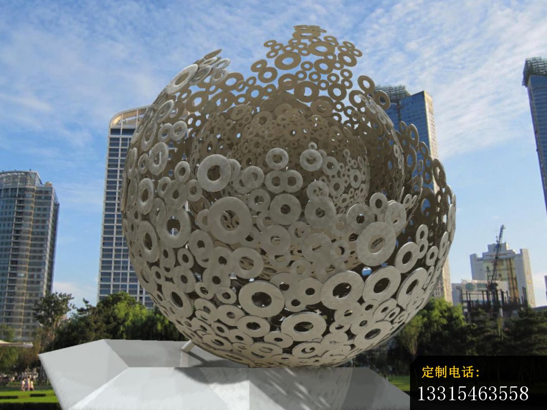 不锈钢抽象圆圈镂空球，广场不锈钢雕塑_1066*799