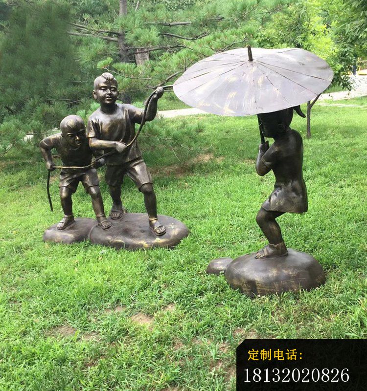 公园玩水的儿童铜雕 (2)_750*800