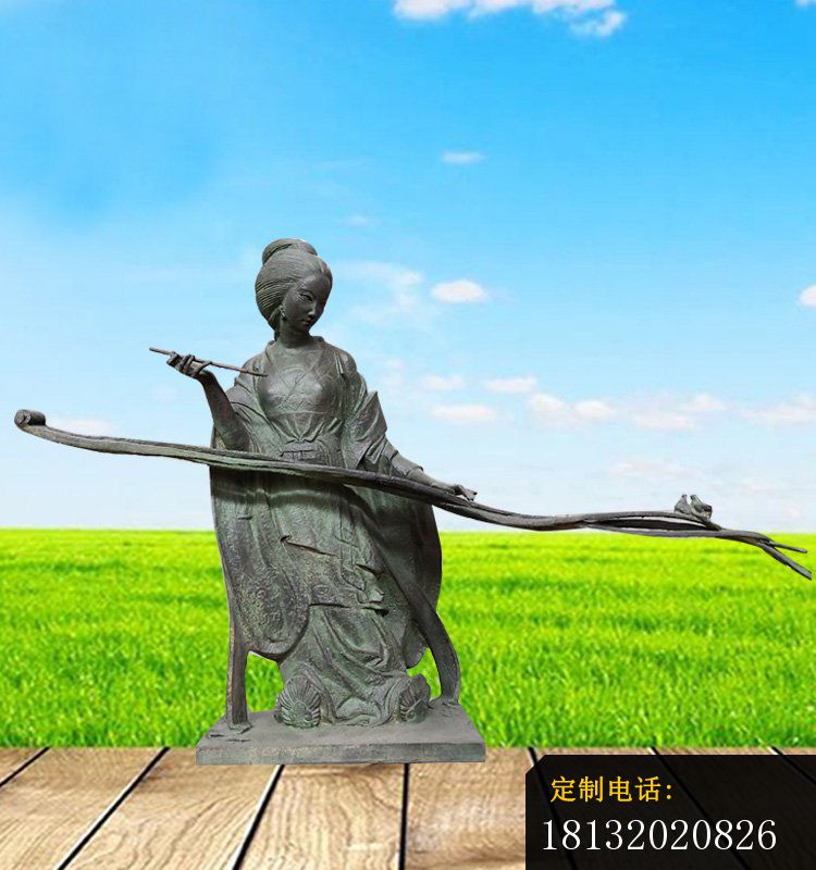 画画的古代美女铜雕_750*800