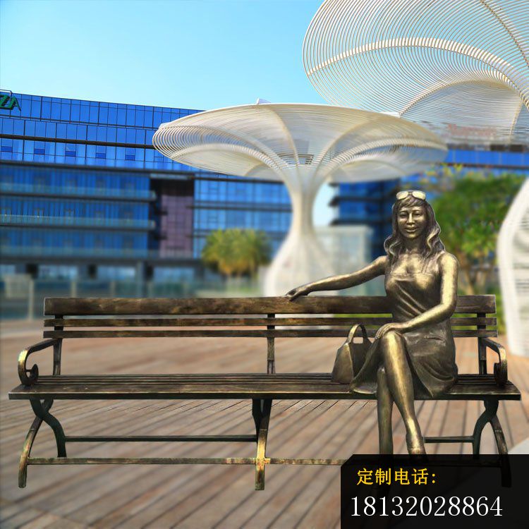 公园景观摆件 ，坐在长椅上的女郎雕塑 (1)_750*750
