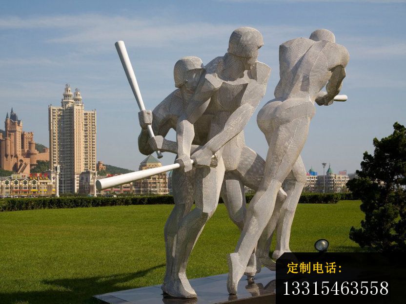 不锈钢打棒球雕塑，公园运动雕塑_832*624