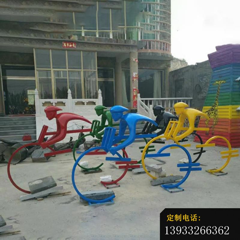 不锈钢抽象骑单车的人物雕塑，公园景观摆件_800*800