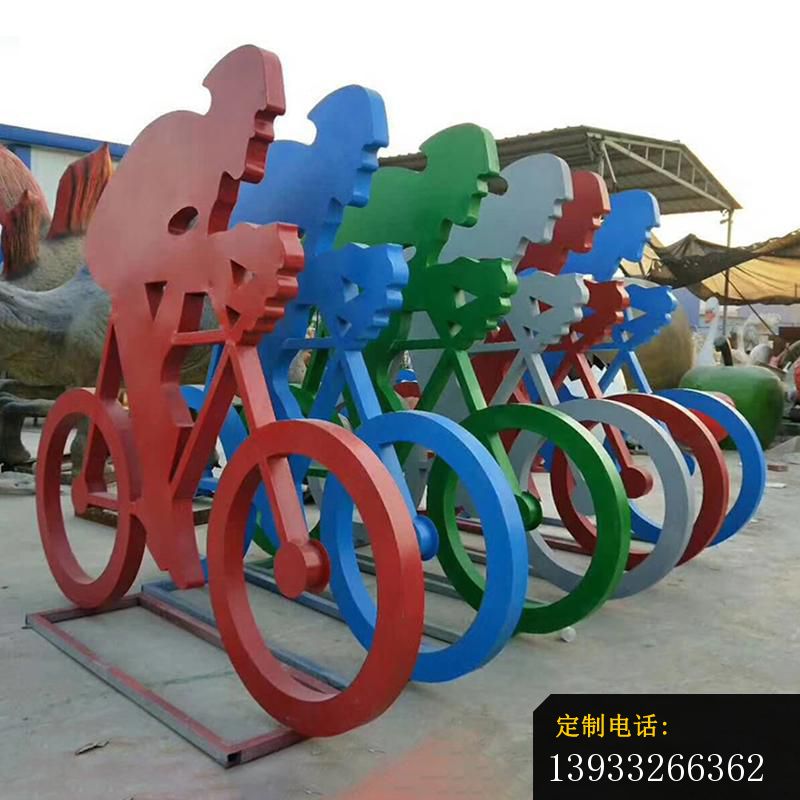 不锈钢抽象骑单车雕塑，公园景观摆件_800*800