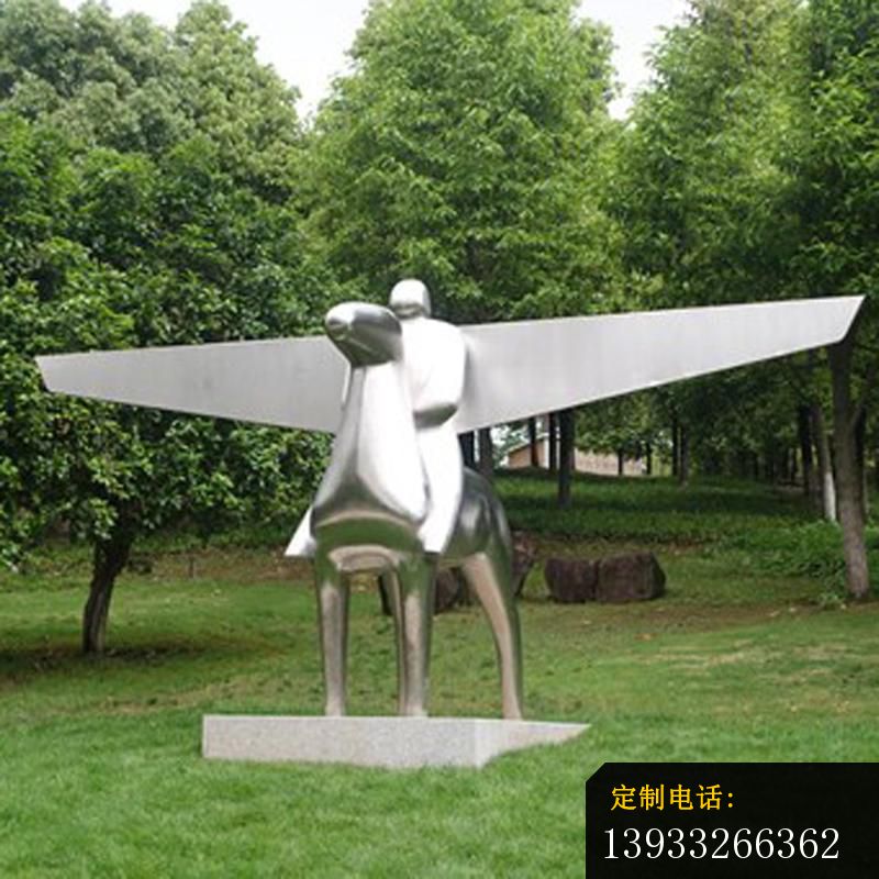 不锈钢抽象骑飞马的人物雕塑 公园景观雕塑_800*800