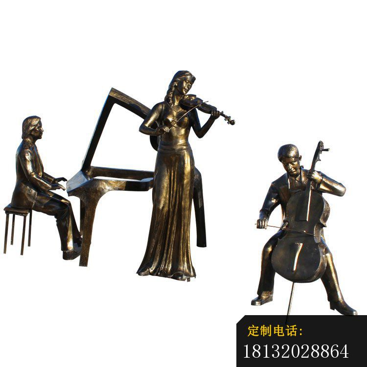 公园景观雕塑，弹钢琴拉小提琴人物雕塑_750*750