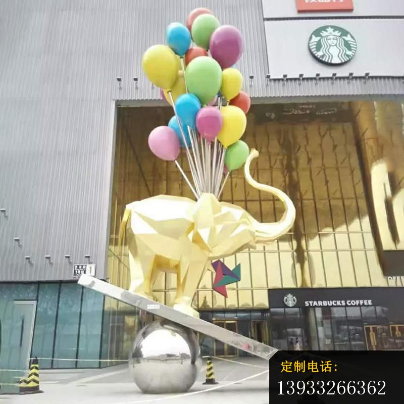 商场不锈钢踩球小象景观雕塑_800*800