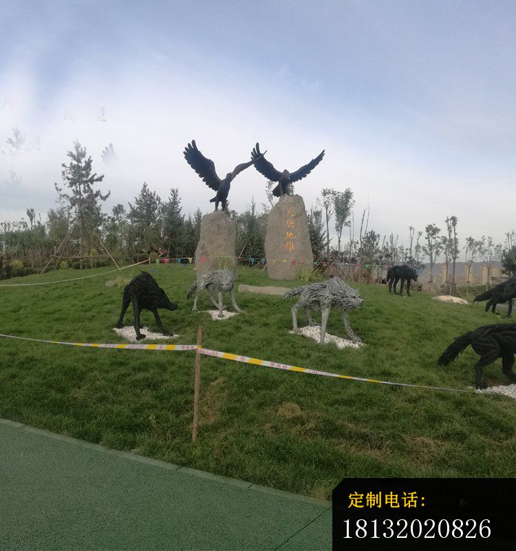 铜雕豺狼老鹰  公园动物雕塑_750*800