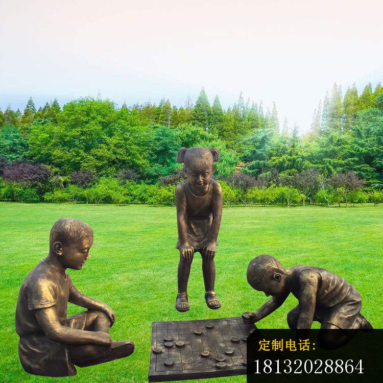 公园人物雕塑，儿童下棋雕塑_750*750
