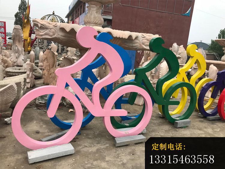 骑车雕塑，不锈钢公园运动雕塑 (4)_750*562