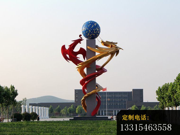 龙凤戏珠不锈钢雕塑，广场不锈钢龙凤戏珠雕塑_760*570